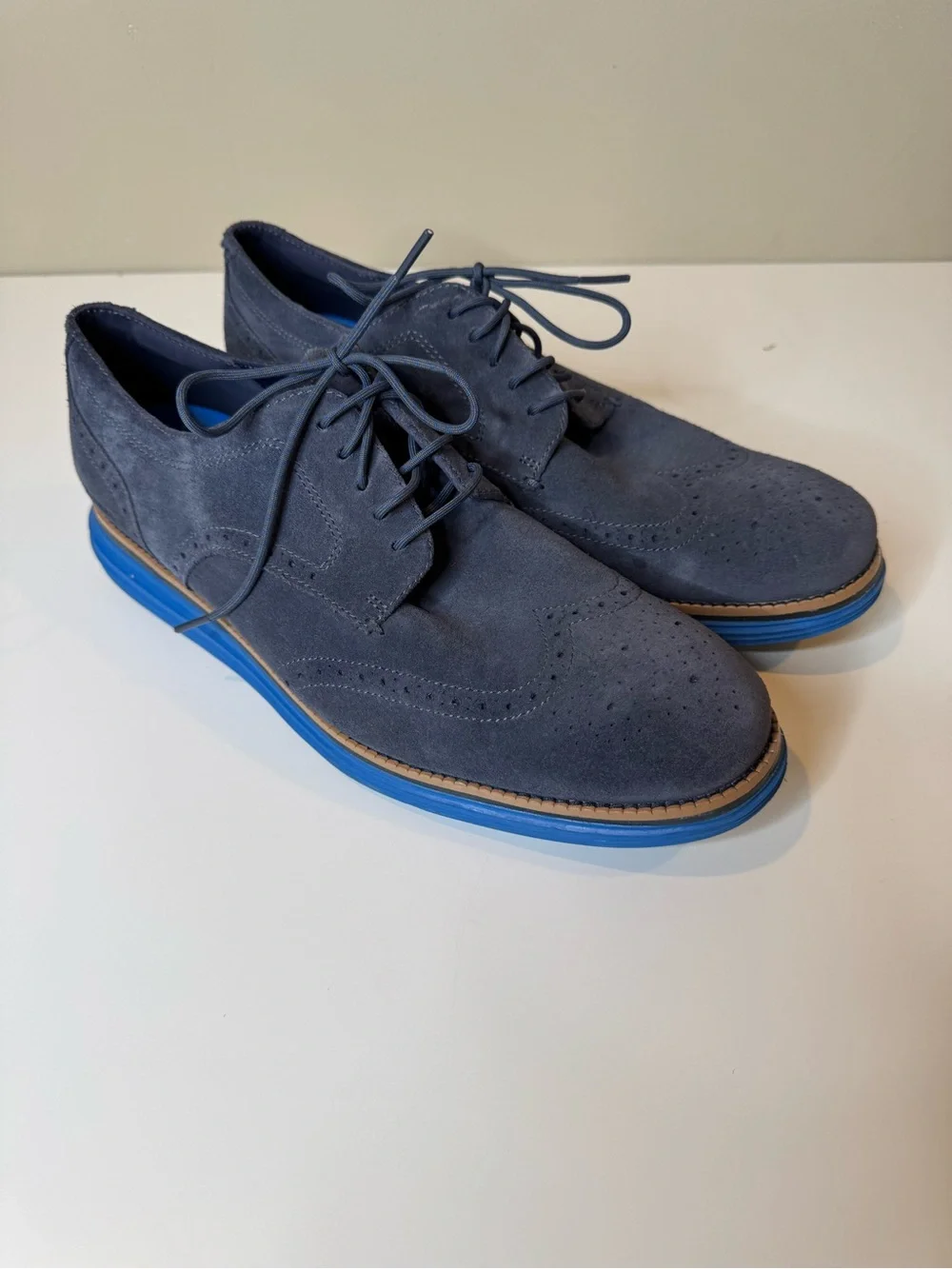 Cole Haan ØriginalGrand Wingtip Oxford Blue Suede Shoes Men’s Size 12M